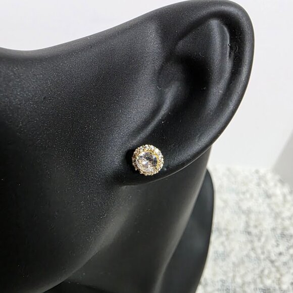 Adornia 14K Yellow Gold Plated Swarovski Crystal Halo Stud Earrings - Picture 1 of 4